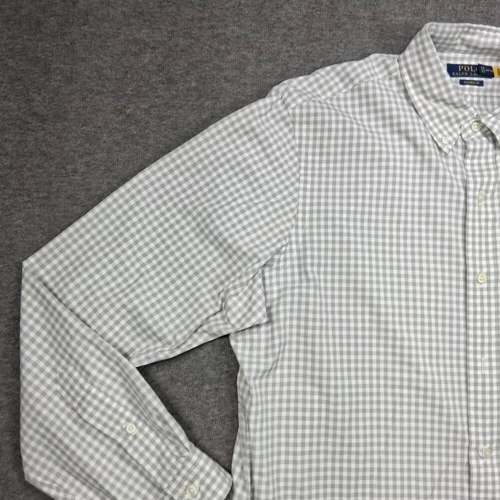 Polo Ralph Lauren Shirt Mens XL Gray Check Classic Fit Long Sleeve Button Up